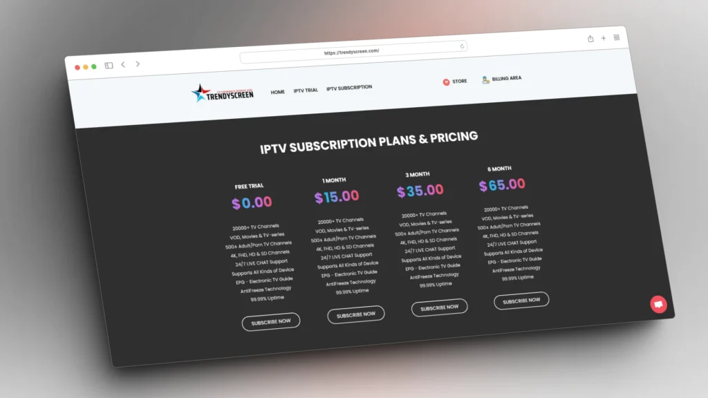 Trendyscreen IPTV pricing page