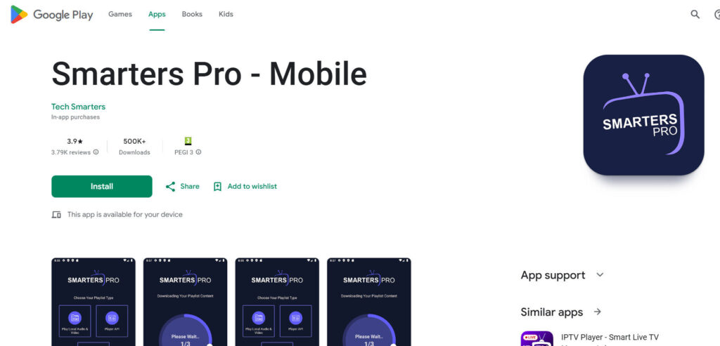 Installing IPTV Smarters Pro on Android via Play Store