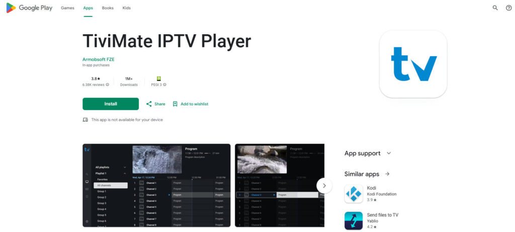 Installing TiviMate on Android via Google Play Store