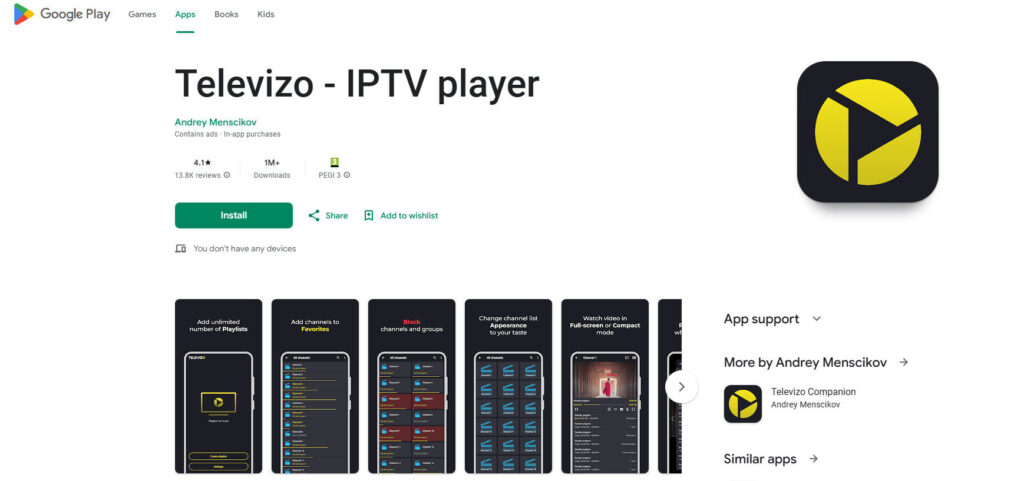 Televizo - IPTV player Google Play